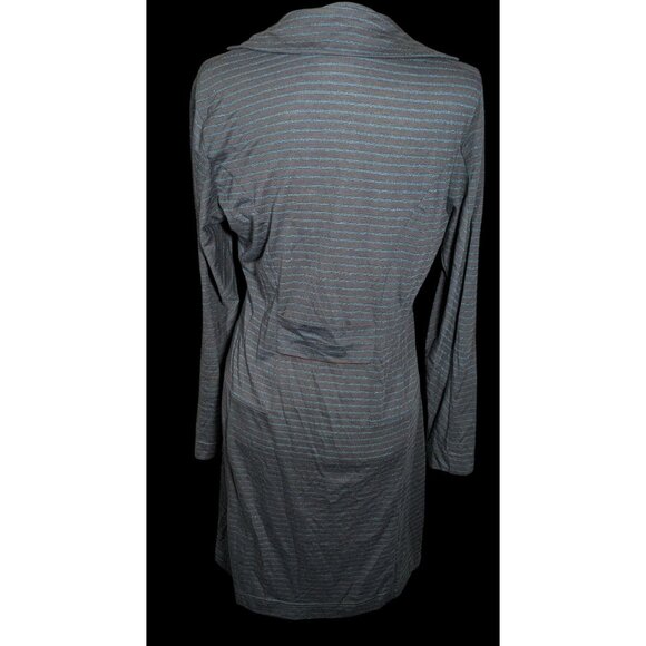 Sandwich_ Dark Grey And Metallic Blue Striped Button Up Sweater - Picture 2 of 4